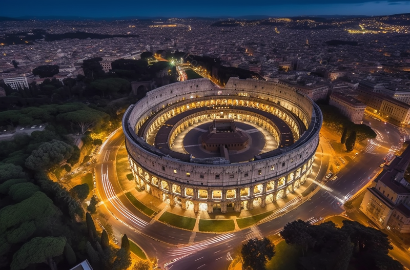 意大利罗马斗兽场航拍夜晚的城市地形旅游目的地风景景点夜景图像摄影,高清,摄影图,摄影图片,图片大全,摄影图免费下载